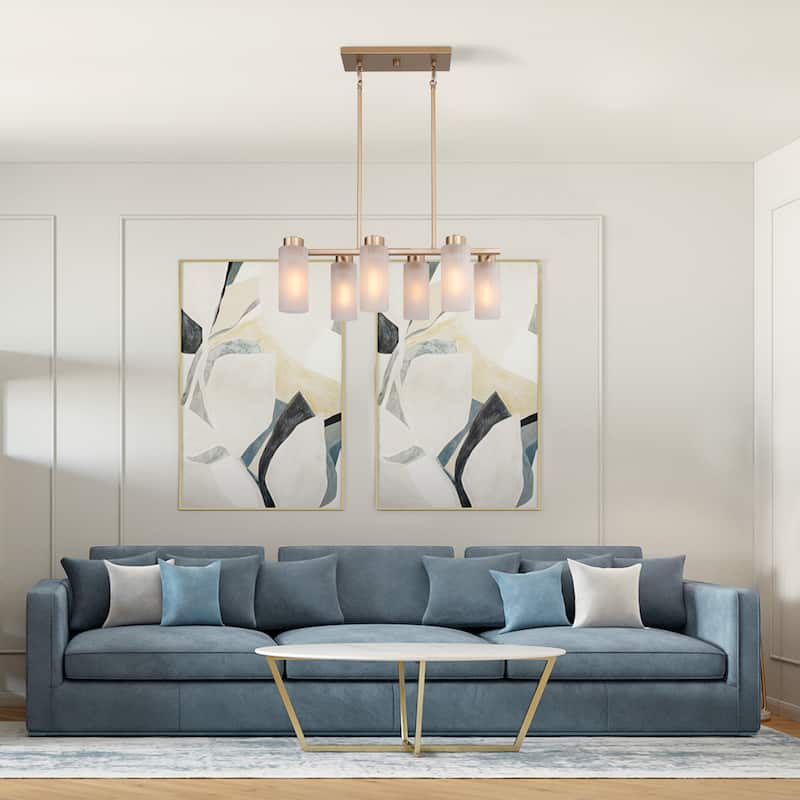 Mid-century Modern 6-Light Gold Linear Chandelier Glass Island Lights for Dining Room - L24.4" x W13" x H74''