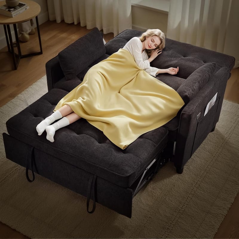 Convertible Sofa Bed,3 in 1 Pull Out Couch,Loveseat Sleeper with Adjustable Backrest,Side Pocket,USB Charging Port