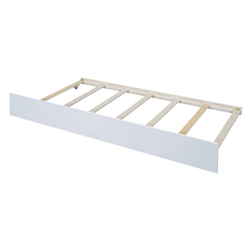 White Twin Wood Daybed with Trundle and Safety Guardrails