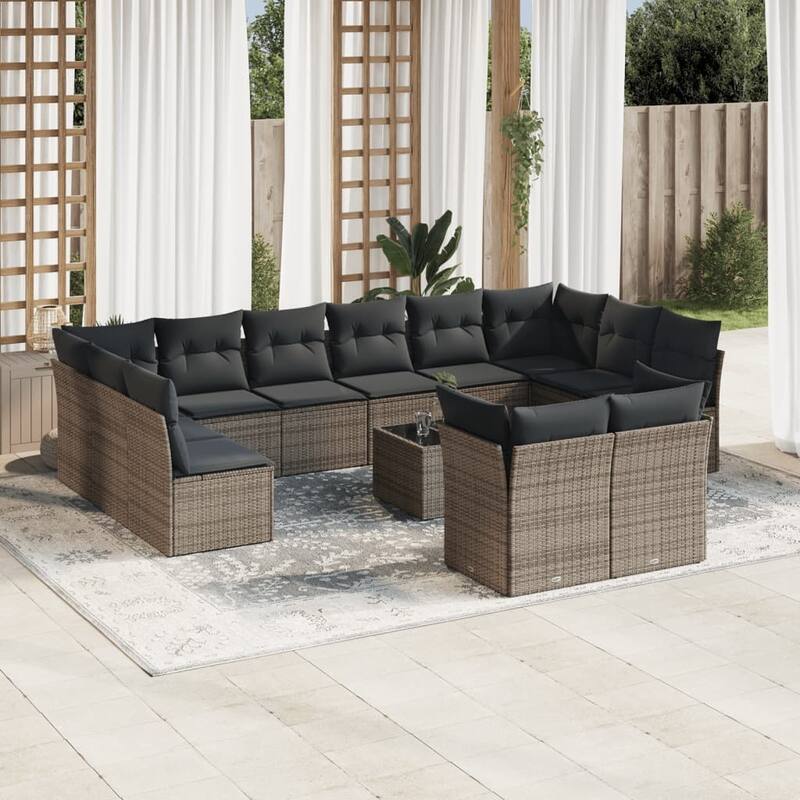 vidaXL Patio Sofa Set Grey PE rattan, tempered glass, powder-coated steel - 8.5 x 8.5 x 5.7