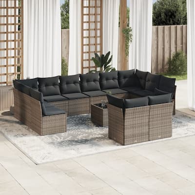 vidaXL Patio Sofa Set Grey PE rattan, tempered glass, powder-coated steel - 8.5 x 8.5 x 5.7