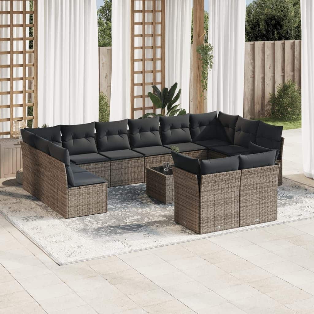 vidaXL Patio Sofa Set Grey PE rattan, tempered glass, powder-coated steel - 8.5 x 8.5 x 5.7