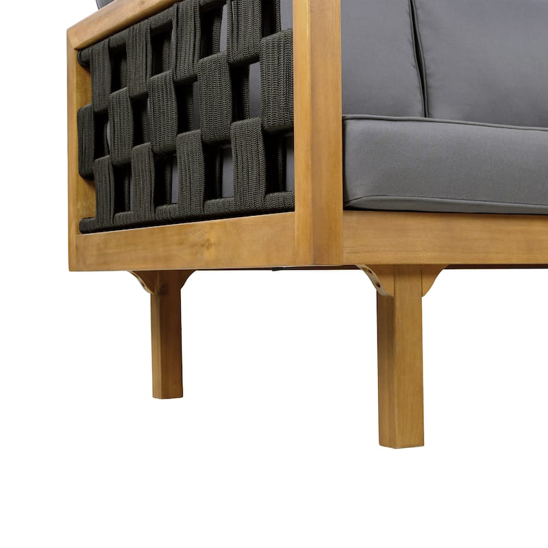 Christopher Knight Home - Modern Outdoor Patio Acacia Wood 3-Seater Daybed Sofa with Cushions, Rope Square Armrest & Teak Finish