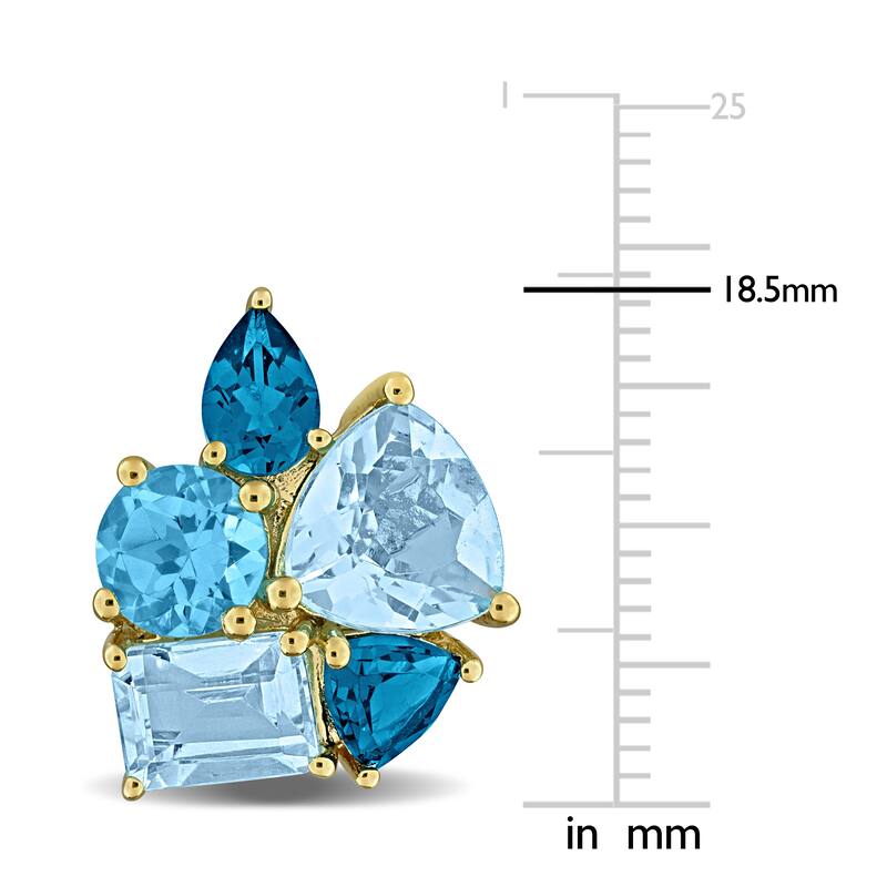 Miadora 10 7/8ct TGW Sky Swiss and London Blue Topaz Cluster Stud Earrings Yellow Silver