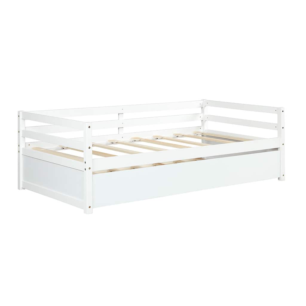 Costway Twin Size Trundle Daybed Wooden Slat Support Mattress Platform
