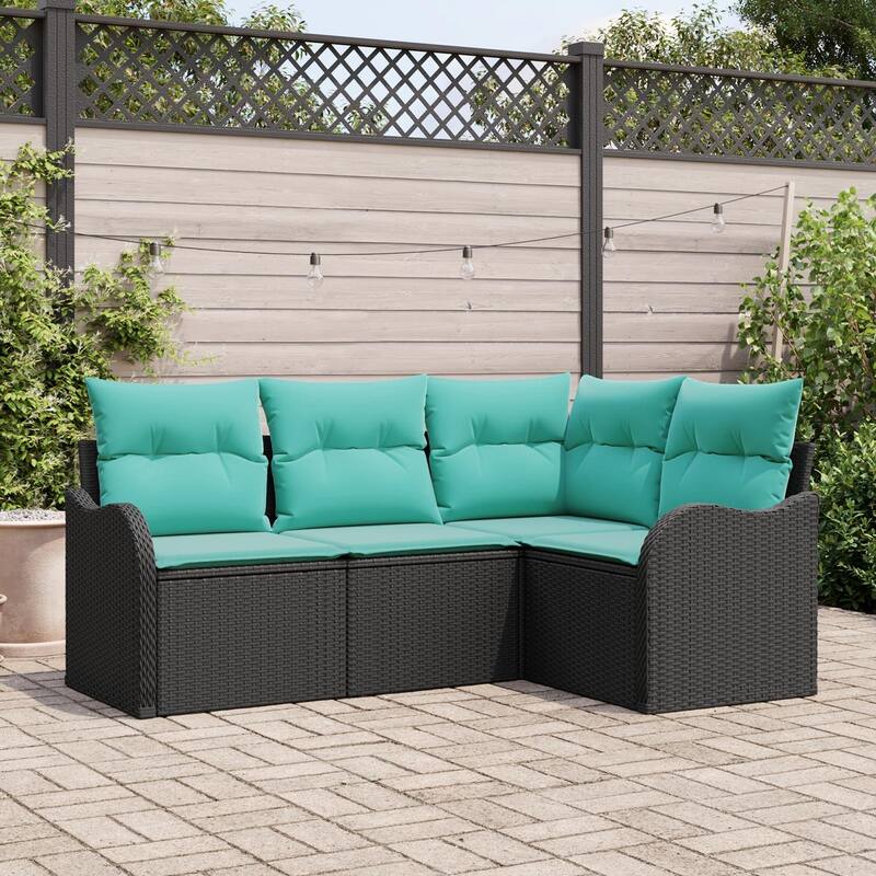 vidaXL 4 Garden Sofa Set with Cushions Black Poly Rattan - 69.9 x 48.2 x 27.2 - Black without table