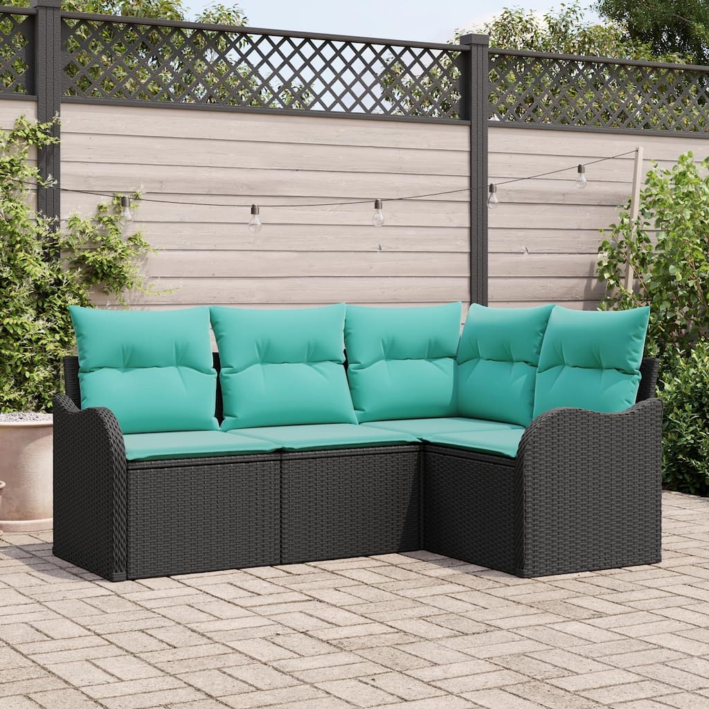 vidaXL 4 Garden Sofa Set with Cushions Black Poly Rattan - 69.9 x 48.2 x 27.2
