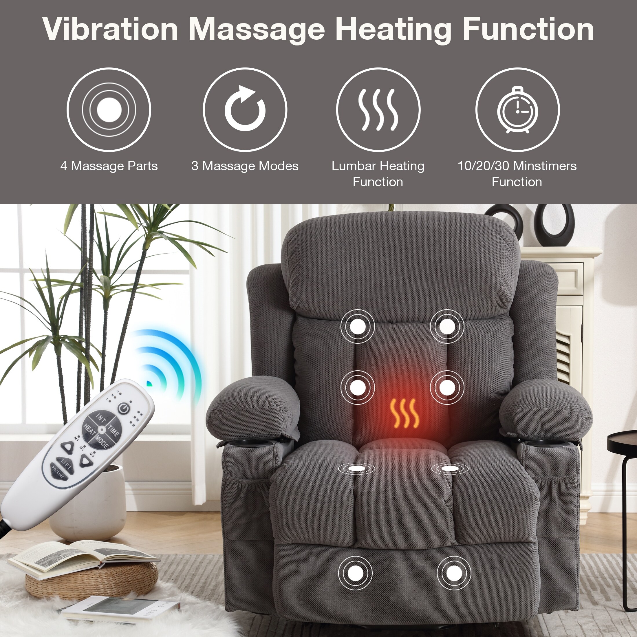Oversized Recliner Chair Sofa Lift Recliner Chair with Massage and Heating