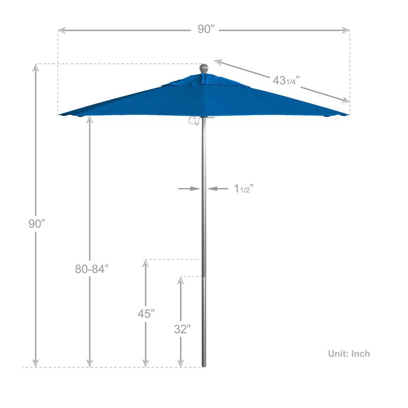California Umbrella 7.5' Rd. Aluminum Frame, Fiberglass Rib Market Umbrella, Push Open,Anodized Silver Finish, Pacifica Fabric