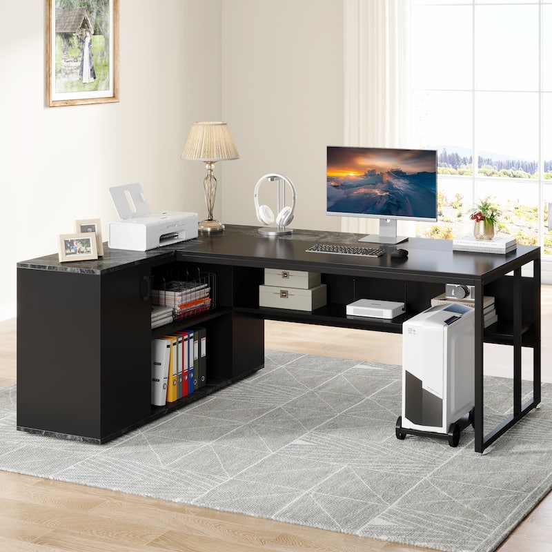 71 inch L Shaped Executive Desk with Cabinet, Corner Computer Desk (Rustic Brown)