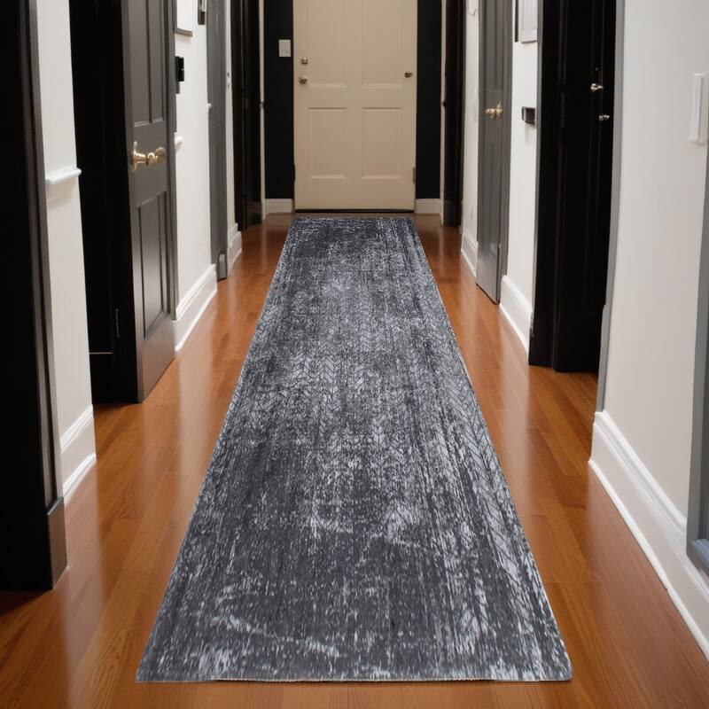 Gafe Modern Non Skid Woven Area Rug By HomeRoots - 96' X '31' X '0.12 - 96' X '31' X '0.12 - Black and Gray - Rectangle