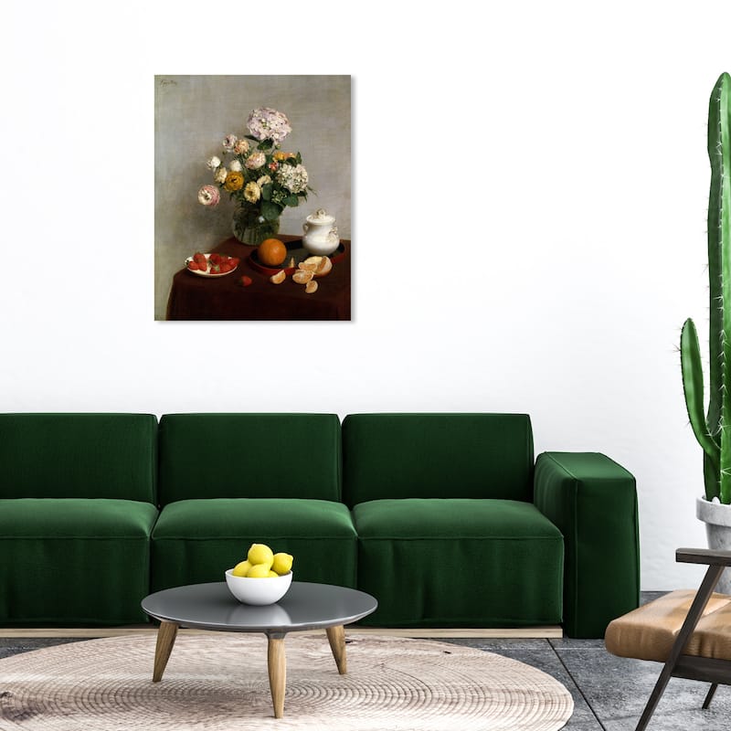 Wynwood Studio Canvas Floral and Botanical Henri Fantin Latour - Flowers and Fruit Gray and Traditional Wall Art Canvas Print - 30 x 36