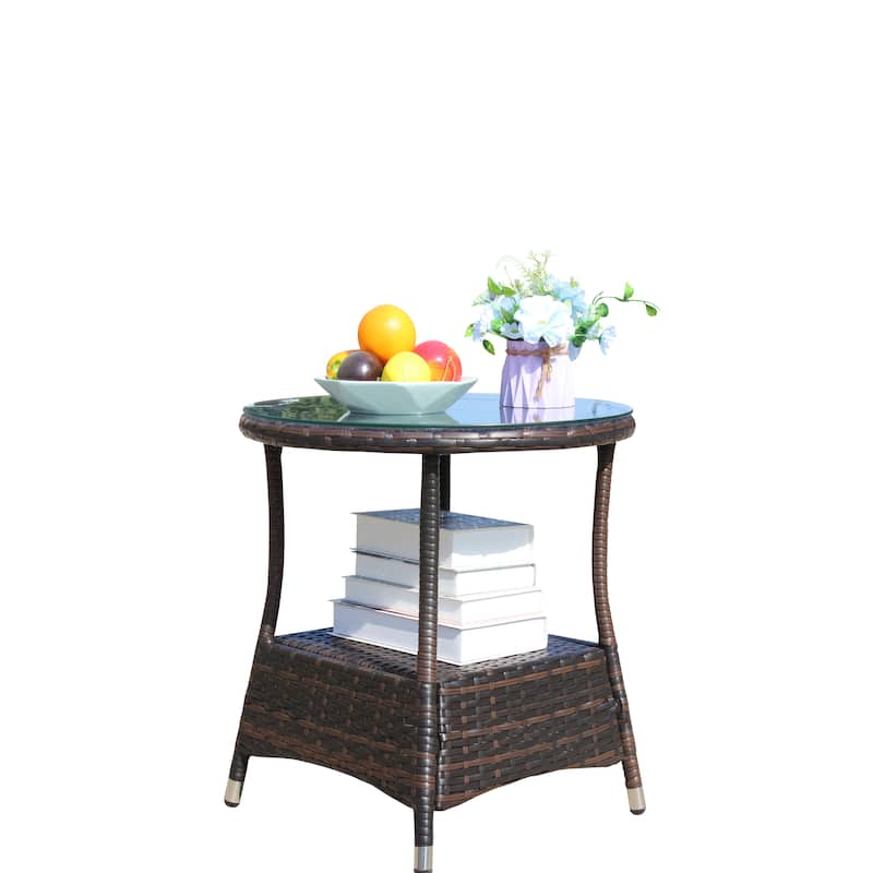 Outdoor patio Furniture 1 Round Coffee table with clear tempered glass