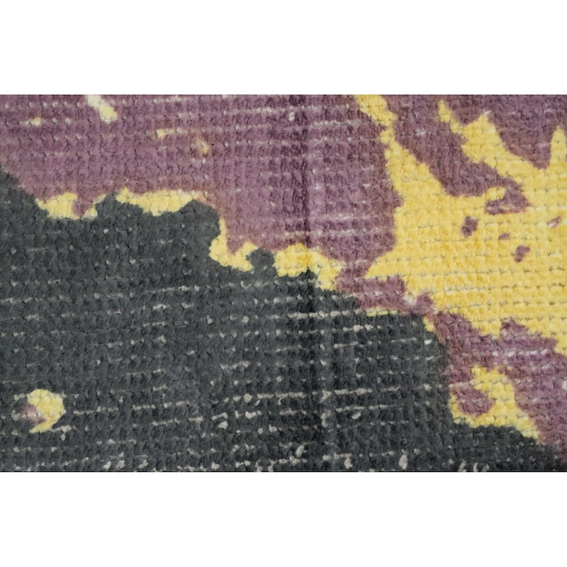 Hand Knotted Oriental Viscose Silk Carpet Modern Animal Pictorial Purples Abstract Area Rug - 7' 9'' X 5' 8''