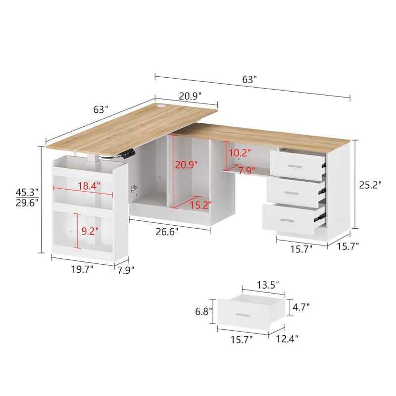 63" Adjustable Office Desk Ergonomic Design Ample Storage and Stand-Up