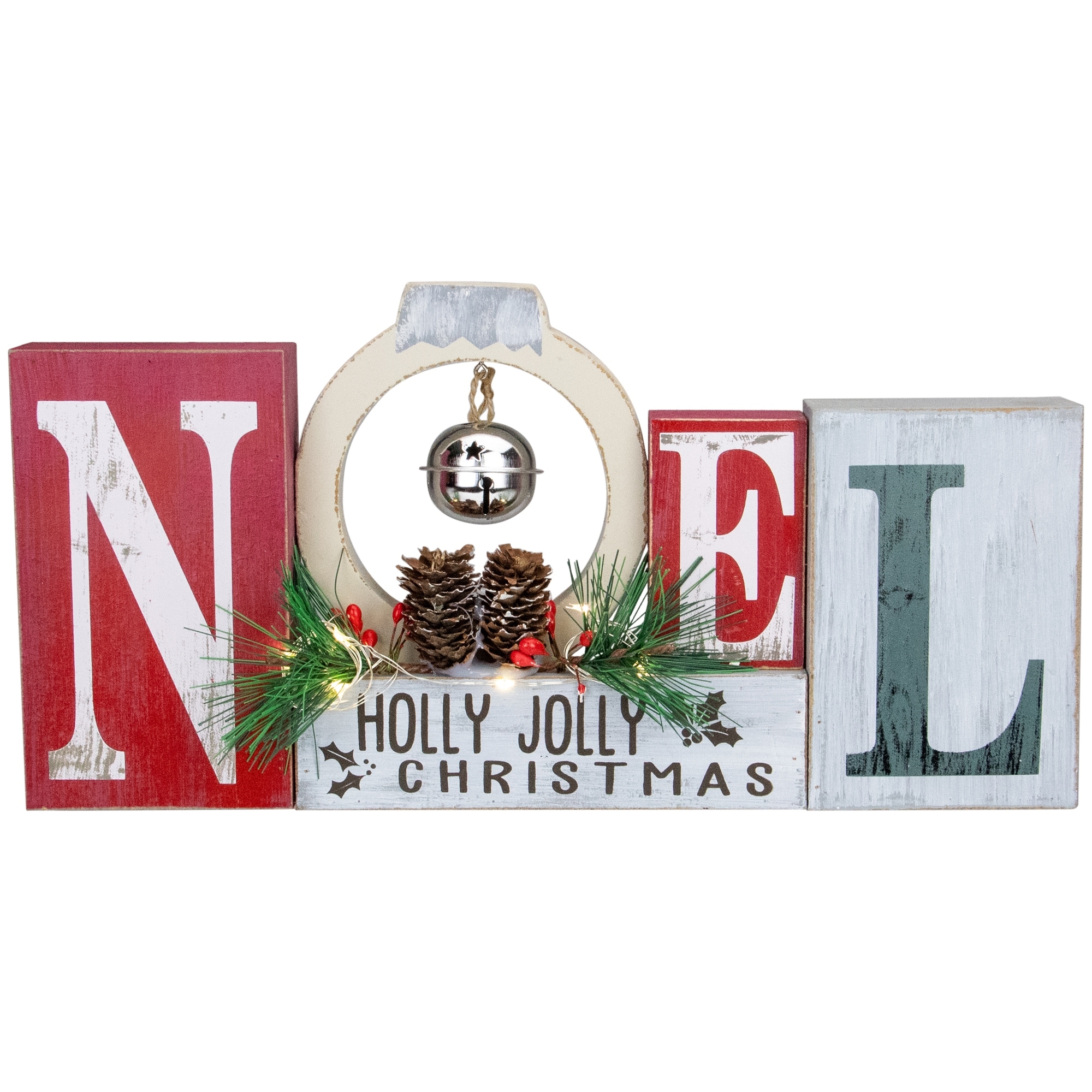 Led Lighted "Noel Holly Jolly Christmas" Holiday Sign Jingle Bell 13"
