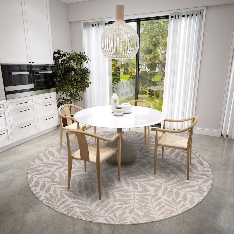 Indoor/ Outdoor Addison Yuma Foliage Motif Washable Area Rug - 8' x 8' - Taupe