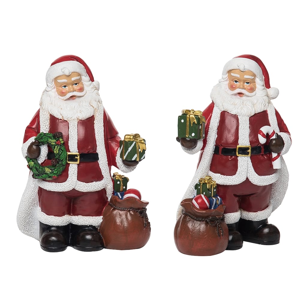 Transpac Christmas Resin Jolly Santa Figurine Set of 2 Christmas Home Decorations