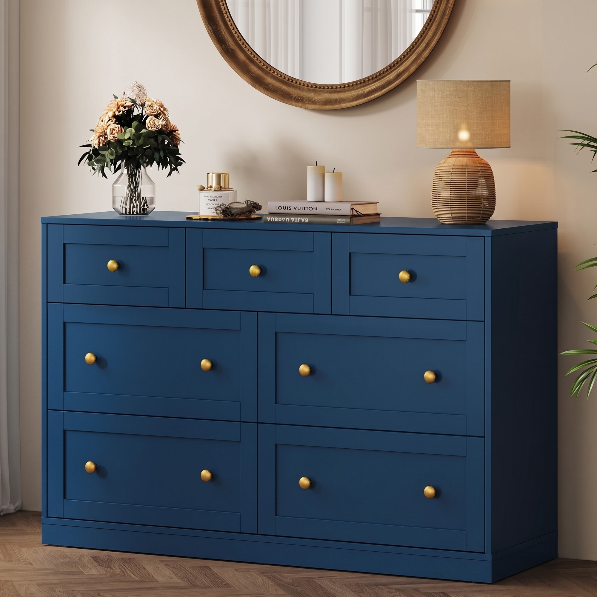 7 drawer dresser Amish Tioga Rustic This low PLANK+BEAM Marelle Meadow Green 7