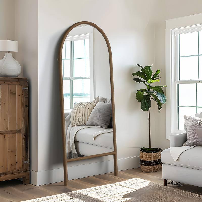 Ladder-Style Arched Solid Wood Framed Full Length Leaning Mirror