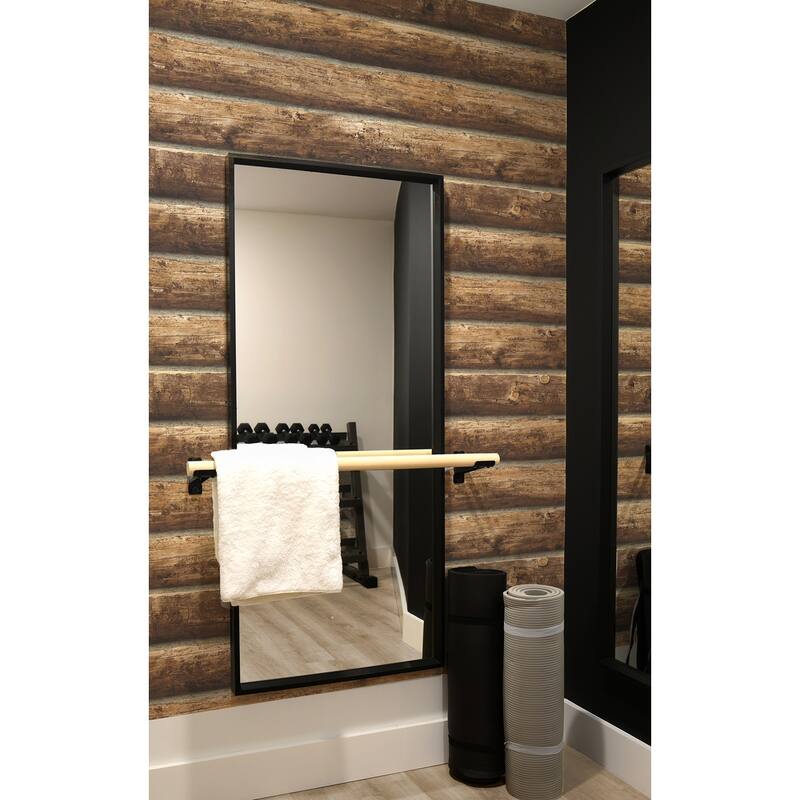 NextWall Log Cabin Rustic Peel and Stick Removable Wallpaper - 20.5 in. W x 18 ft. L
