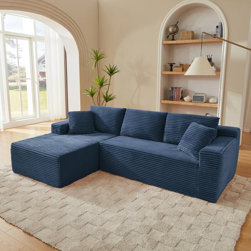 L-Shaped Modular Sectional Sofa with Chaise Lounge, Comfy Corduroy Deep Seat Cloud Couch, 4-Seater Sofa with Pillows