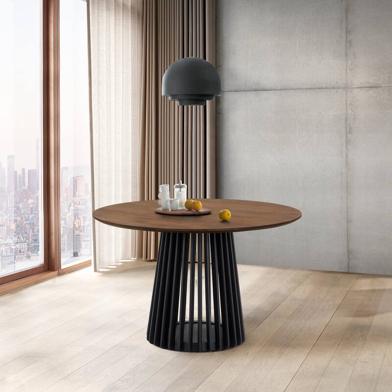 Pasadena 47 inch Solid Wood Round Dining Table with Slatted Pedestal Base