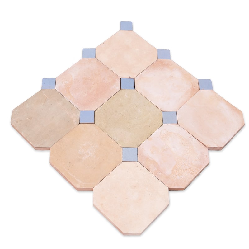 Contemporary Zellige Panels,12''x12''x0.5'', Terracotta - Dusty Blue
