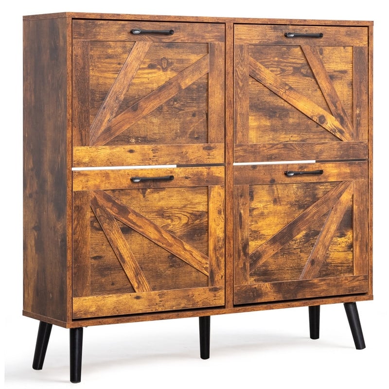 Barn Door 4 Flip Black Handles Melamine Particleboard Shoe Cabinet 41.7In