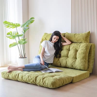 Corduroy Bean Bag Bed Tufted Folding Sofa Bed with Pillows