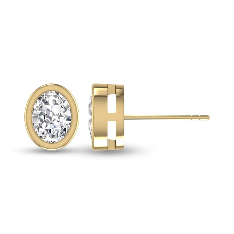 Marquee Lab Grown 1 Carat Oval Bezel Set Solitaire Diamond Earrings in 14K Yellow Gold