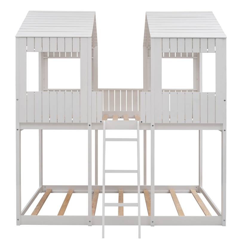 Merax Full over Full Wood Tower Bunk Bed with Roof