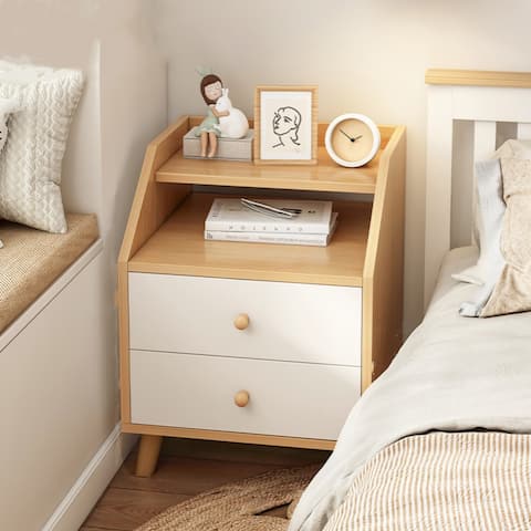 Modern Nightstand with Drawer Storage Shelves Bedside Table
