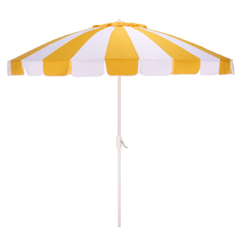 SAFAVIEH Outdoor Patio Furniture Buti 9 Ft Umbrella, Crank Lift Shade with Aluminum Frame - Yellow Stripe/White