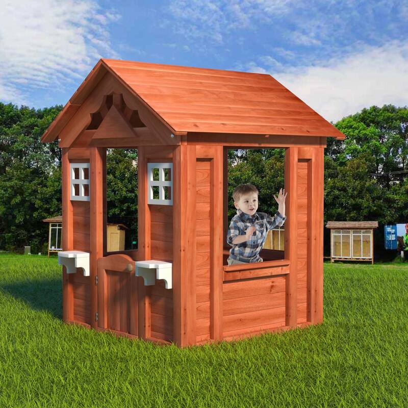 GDF Studio - Sunnydale Wooden Kids Playhouse with Windows & Flowerpot Holders