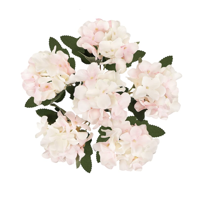 Set of 6 Cream Pink Artificial Delicate Hydrangea Flower Stem Bush Bouquet 13in - 13" L x 7" W x 7" DP
