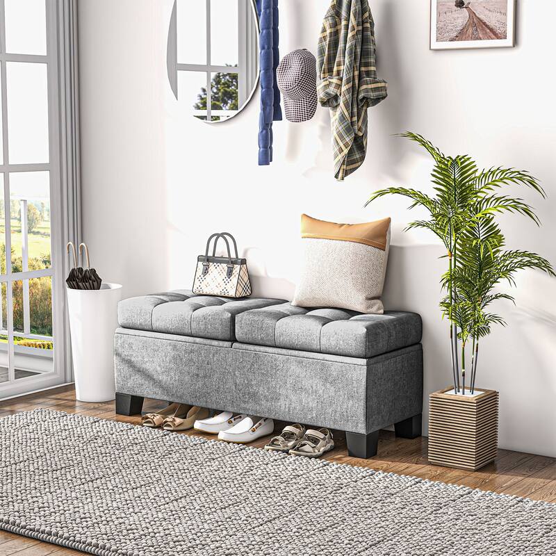 Upholstered Storage Ottoman Bench with Steel Frame - Gray