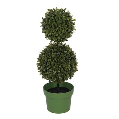 Faux 19-inch Double Ball Boxwood Topiary - Double Ball