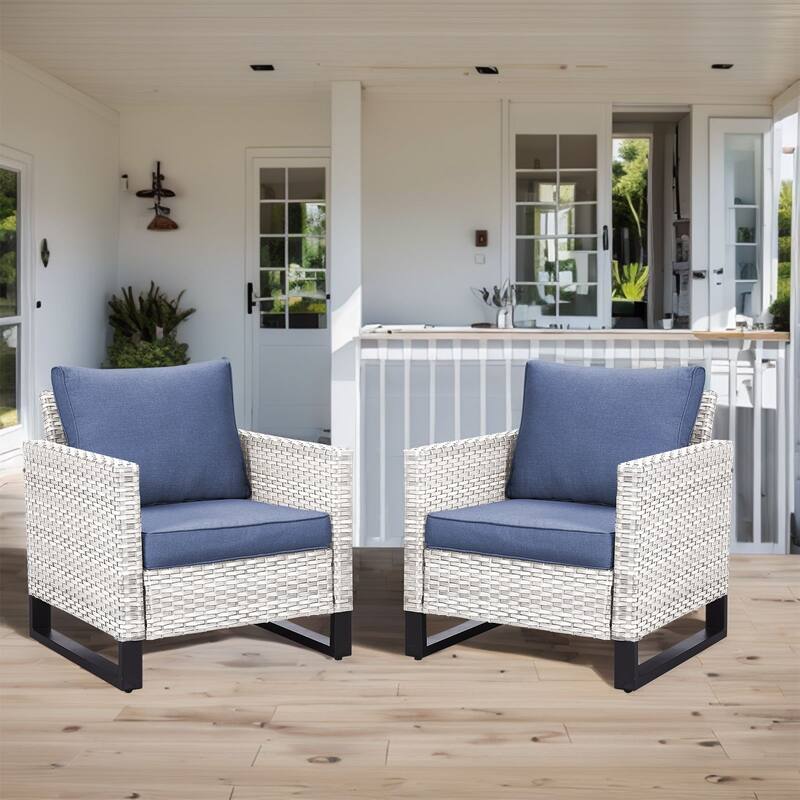 Patio PE Wicker Chair with Cushion Set of 2