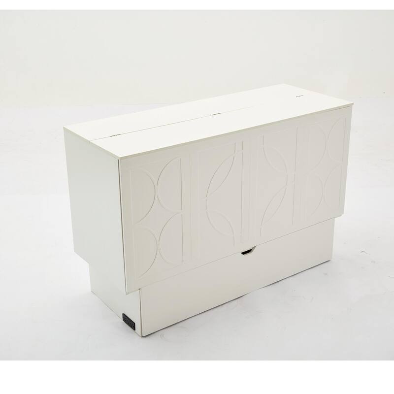 Queen Size Murphy Bed Cabinet with Storage Drawer, Folding Foam Mattress, USB & AC Charging Ports, and Smooth Glide Mechanism