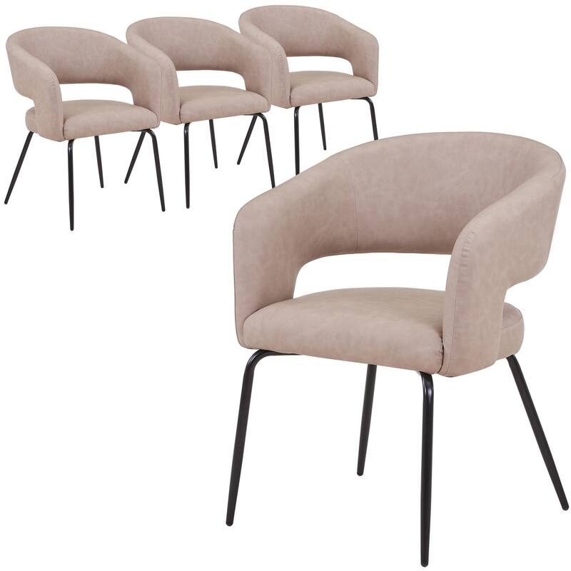 Open Back Dining Chair Upholstered in Leather or Velvet with Iron Legs Set of 4