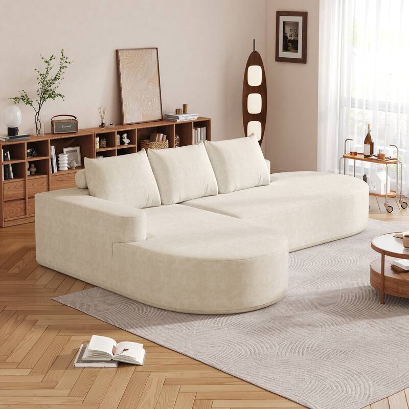 L Shaped Modular Curved Sectional Sofa, Chenille Upholstered 3 Seat Sofa, Corner Sofa with 3 Pillows for Living Room, Bedroom