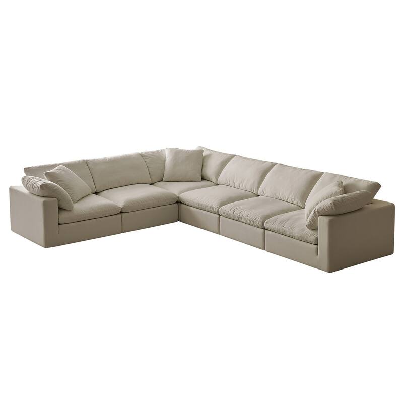 Square Arm Linen Fabric Rectangle Sectional Sofa Combination Sofa in Linen Beige