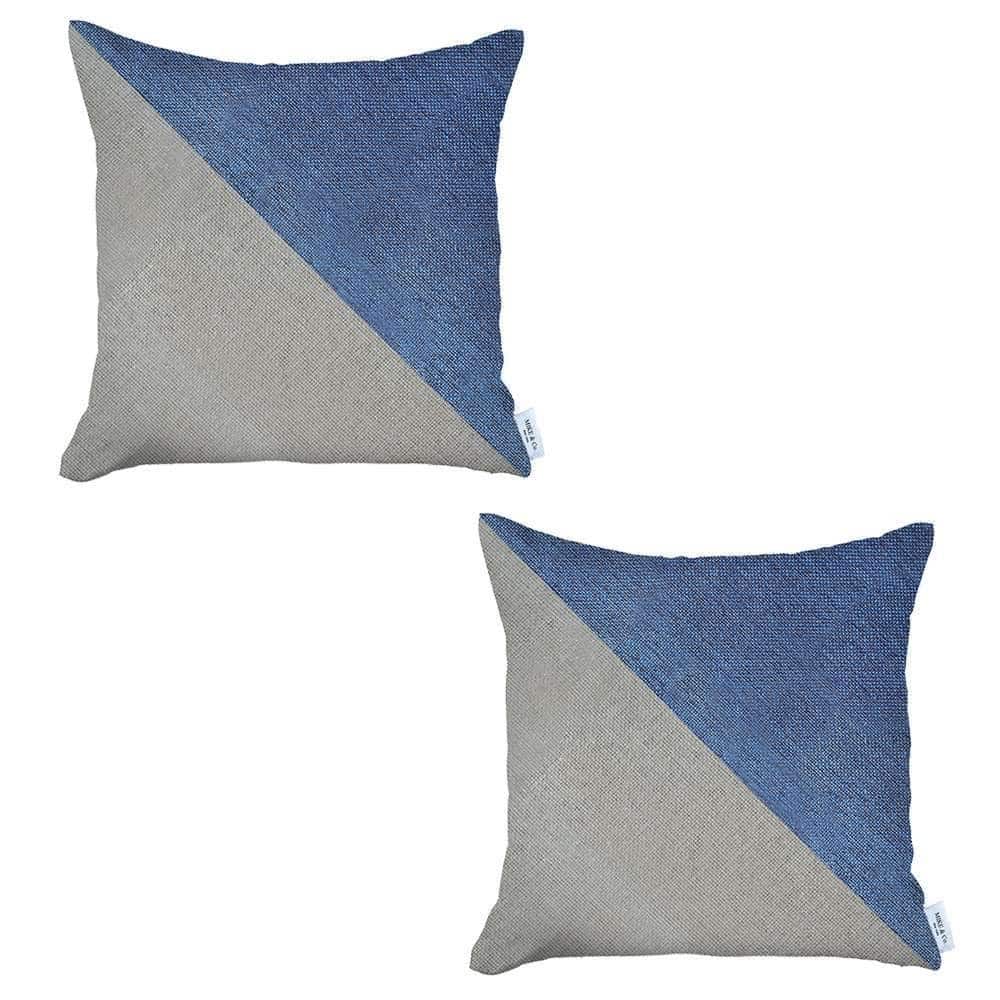 HomeRoots Set Of Two 18" X 18" Blue And Grey Geometric Zippered Handmade Polyester Throw Pillow