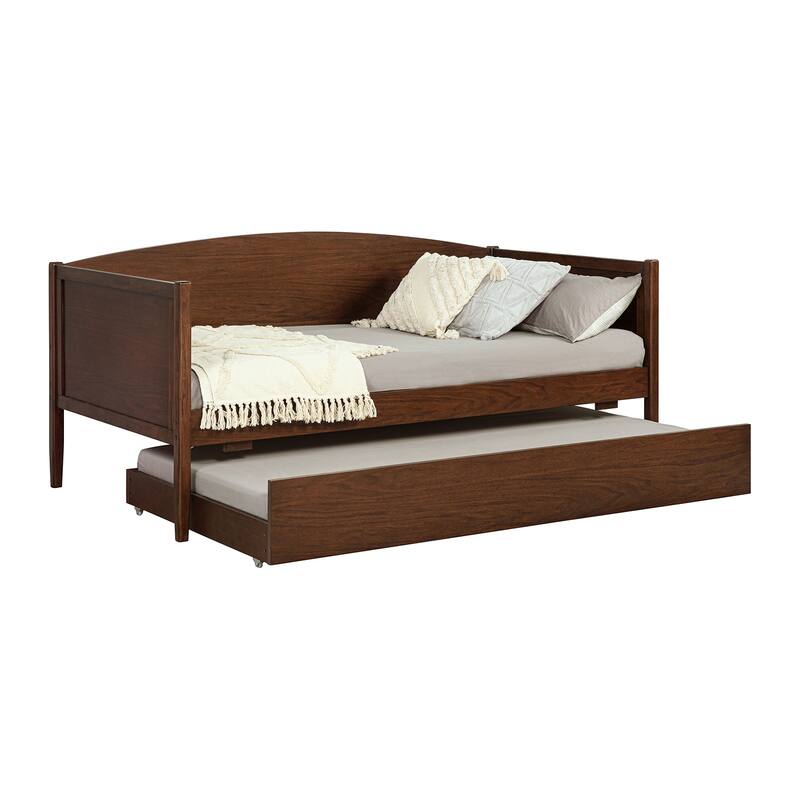 Wood Twin Size Daybed with Trundle in Medium Walnut - Medium Walnut - Twin