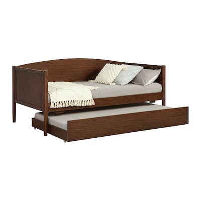 Wood Twin Size Daybed with Trundle in Medium Walnut