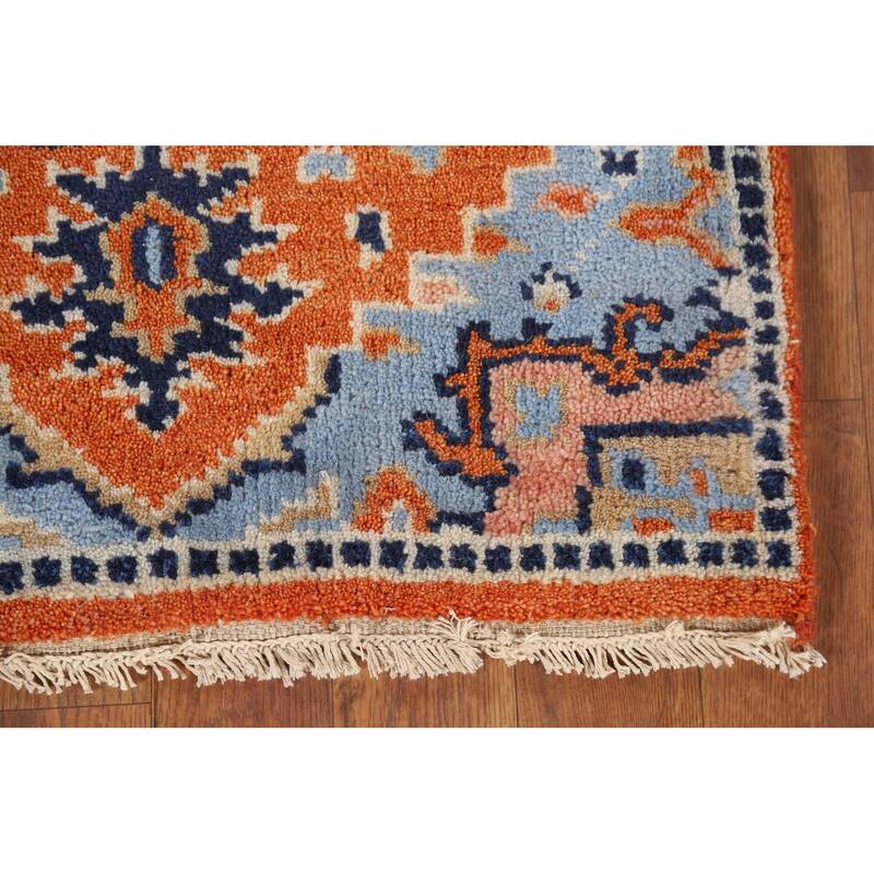 Orange & Blue Kazak Indian Foyer Rug Hand-Knotted Wool Carpet - 2'0" x 3'0"