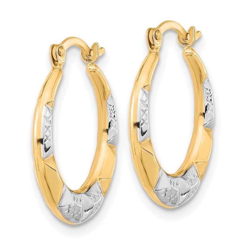 Curata 10k Yellow Gold and Rhodium Textured Hoop Earrings (19mm)