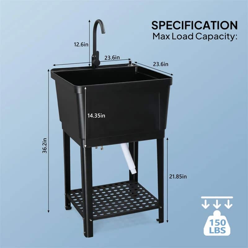 Plastic Utility Sink Freestanding with Storage Shelf