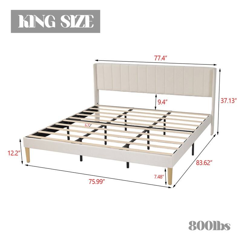 Caxkun Upholstered Platform Bed Frame with Wingback headboard